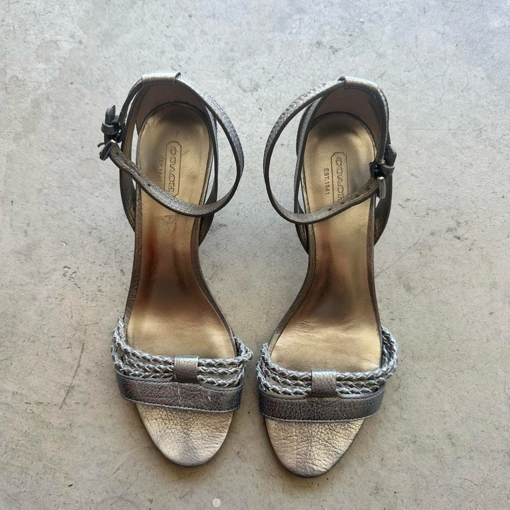 Coach Silver Strappy Ankle Strap Heels - Picture 2 of 7